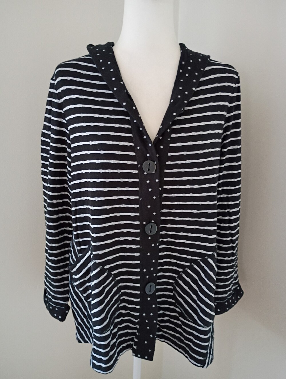Habitat Black and White Button Up Stripe Hoodie, Size S